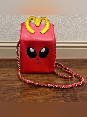 Crappy Meal leather McDonalds Red Face Crossbody Bag with Yellow Heart Accent